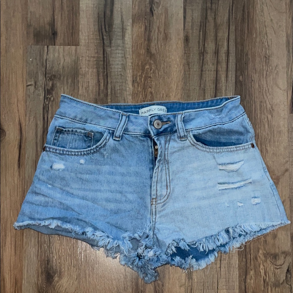 Happily Grey Light Blue Distressed Jean Shorts